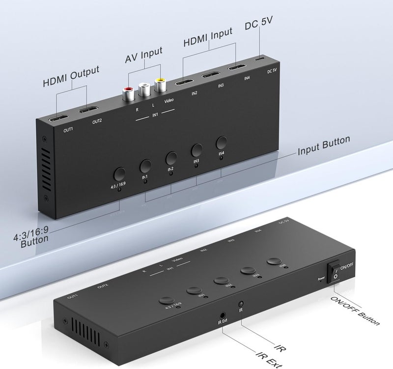 Arector 4 in 2 Out RCA/HDMI Switcher，3 Way HDMI 2.0 + 1 RCA Converter，4:3/16:9 & 2 Ports HDMI Output Support 4K and 3D for PS1/2/3/4/5, N64, SNES, Switch, DVD, Roku, etc. - Image 2